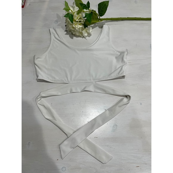 White Crop Top Sleeveless Tie Waist Heartbeeps Women's Size Large - Picture 1 of 4